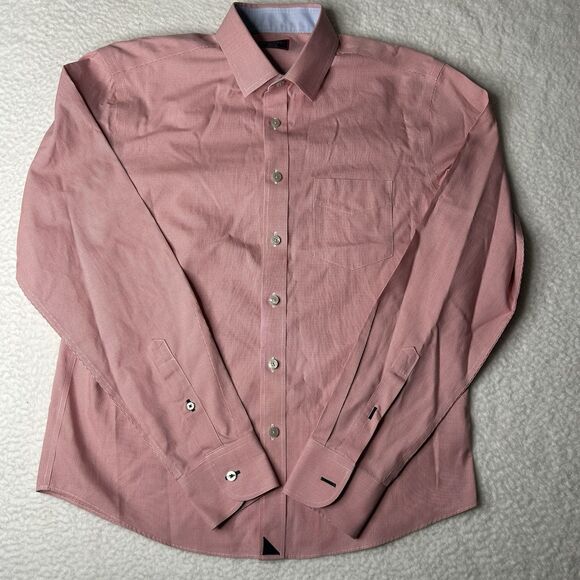 UNTUCKit Mens Shirt Small Houndstooth Red Salmon Long Sleeve Preppy Classic - Picture 1 of 8